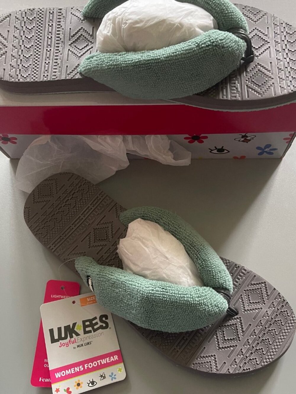 Lukees by Muk Luks Flip Flops Terry Thong Sandals Women's Sz 11 Sky Blue Gray